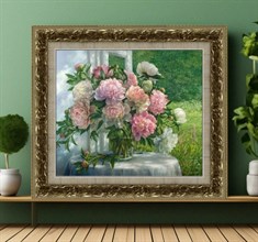 Картина в раме "Пионы у окна"